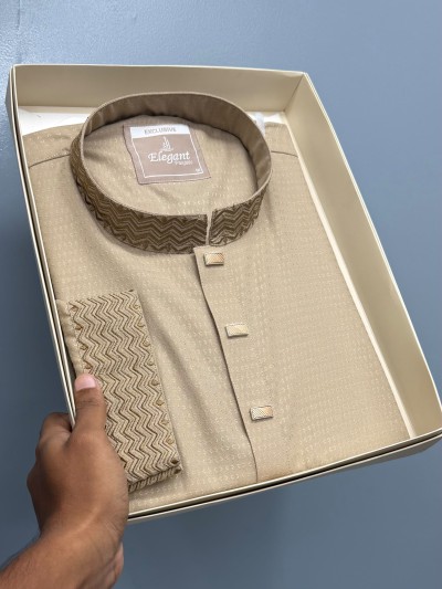 Light Beige textured soft Cotton Panjabi (exclusive)