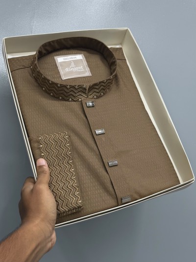 Dark Brown textured soft Cotton Panjabi (exclusive)