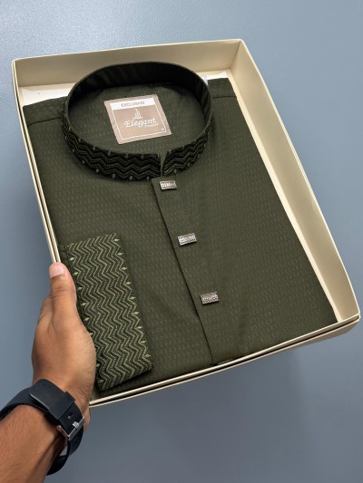 Olive Eclipse textured soft Cotton Panjabi (exclusive)