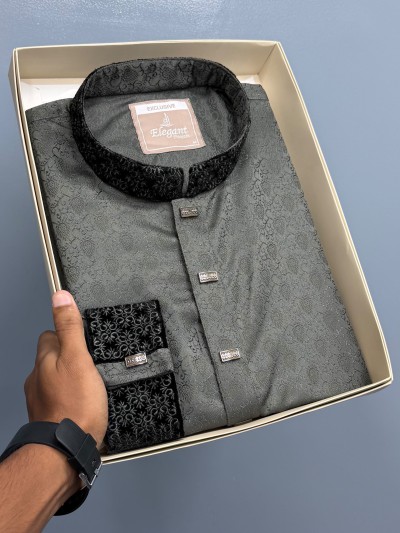 Luxury Charcoal Grey Katan panjabi (exclusive)