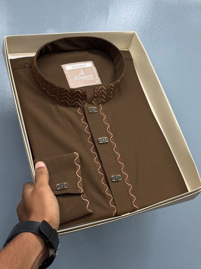 Café Brown textured premium Cotton Panjabi (exclusive)