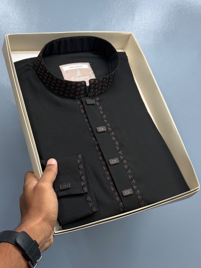 Black textured premium Cotton Panjabi (exclusive)